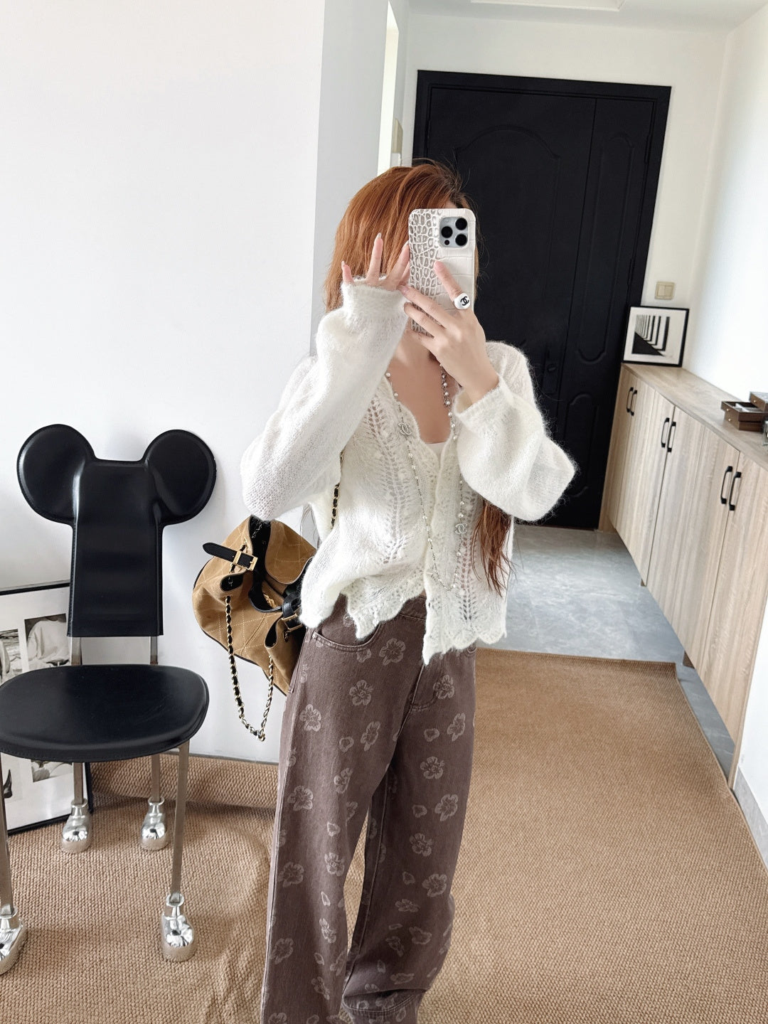 Floral-trimmed cardigan