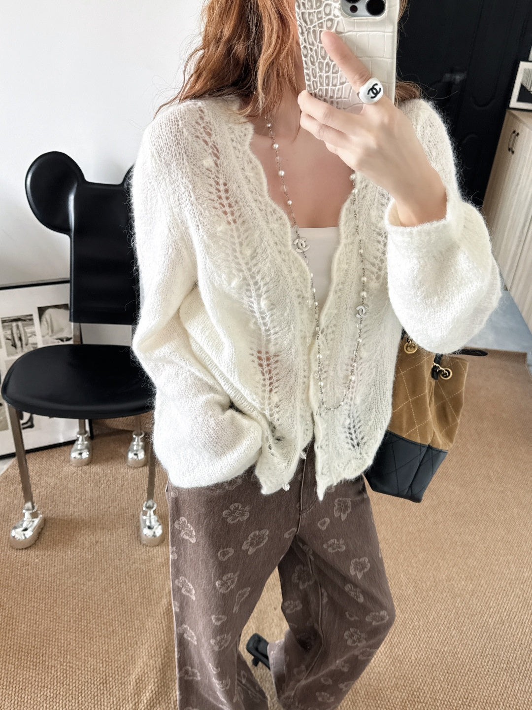 Floral-trimmed cardigan