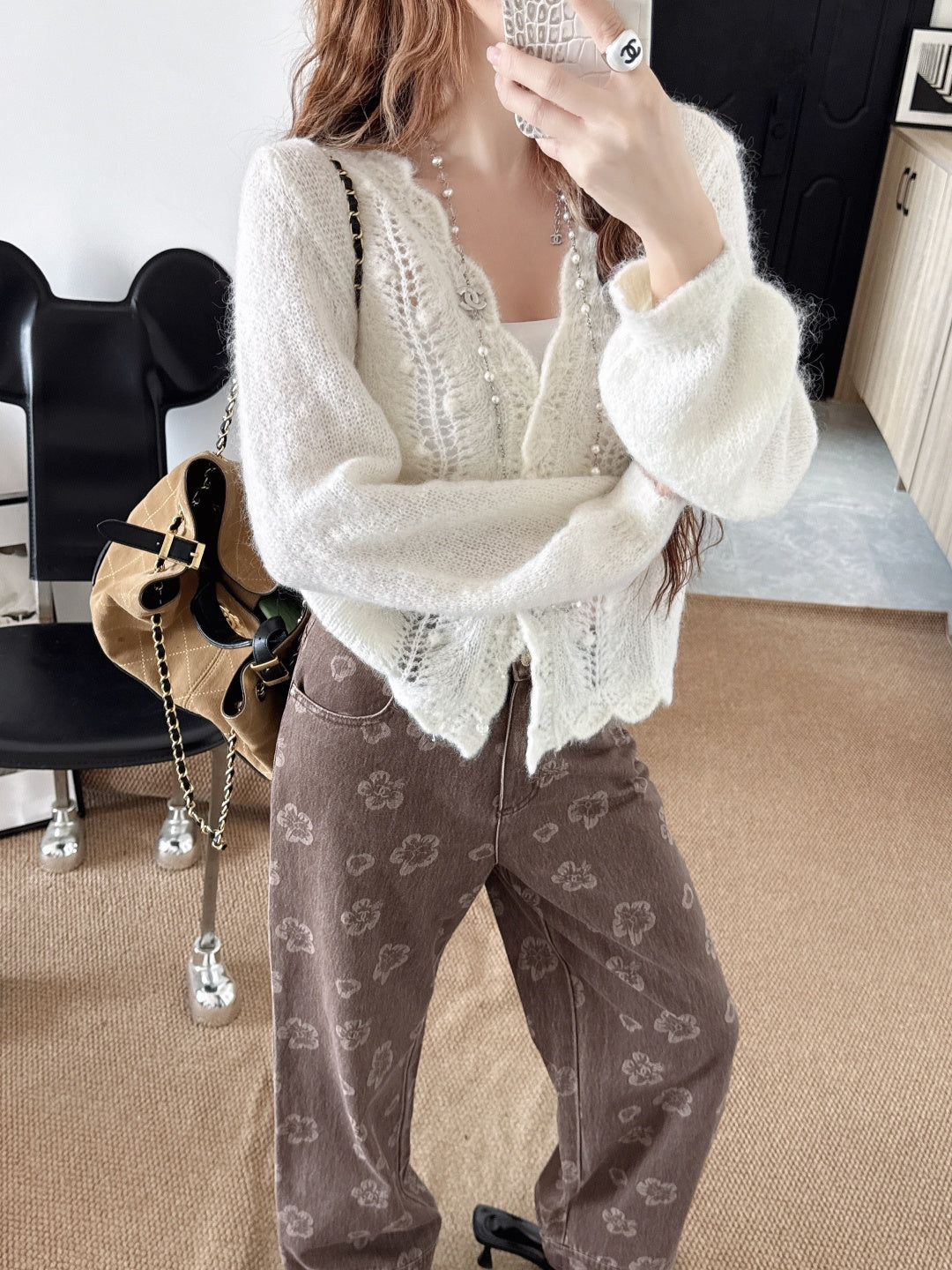 Floral-trimmed cardigan