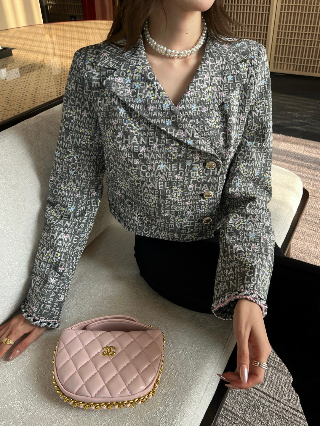 Gold-stamped denim jacket