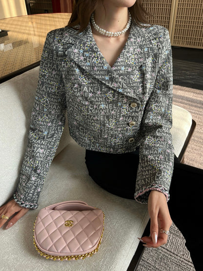 Gold-stamped denim jacket