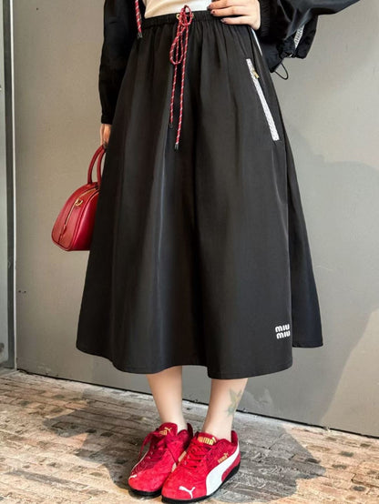 Elastic Waist Midi Skirt