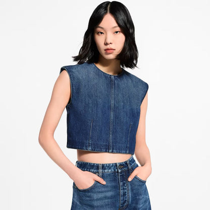 Cuffed Denim Vest with Back Slit