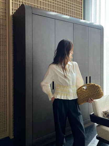 Color-blocked gathered shirt