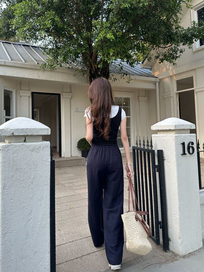 Lace-trimmed straight-leg trousers