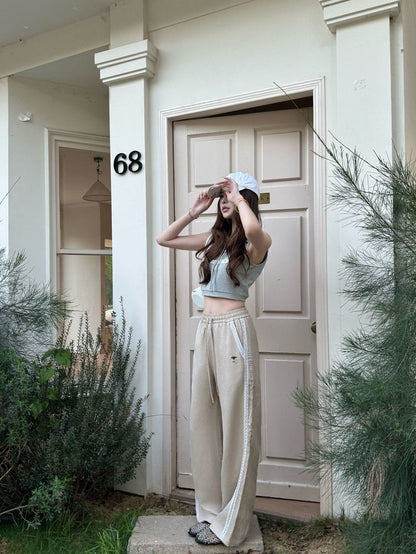 Lace-trimmed straight-leg trousers