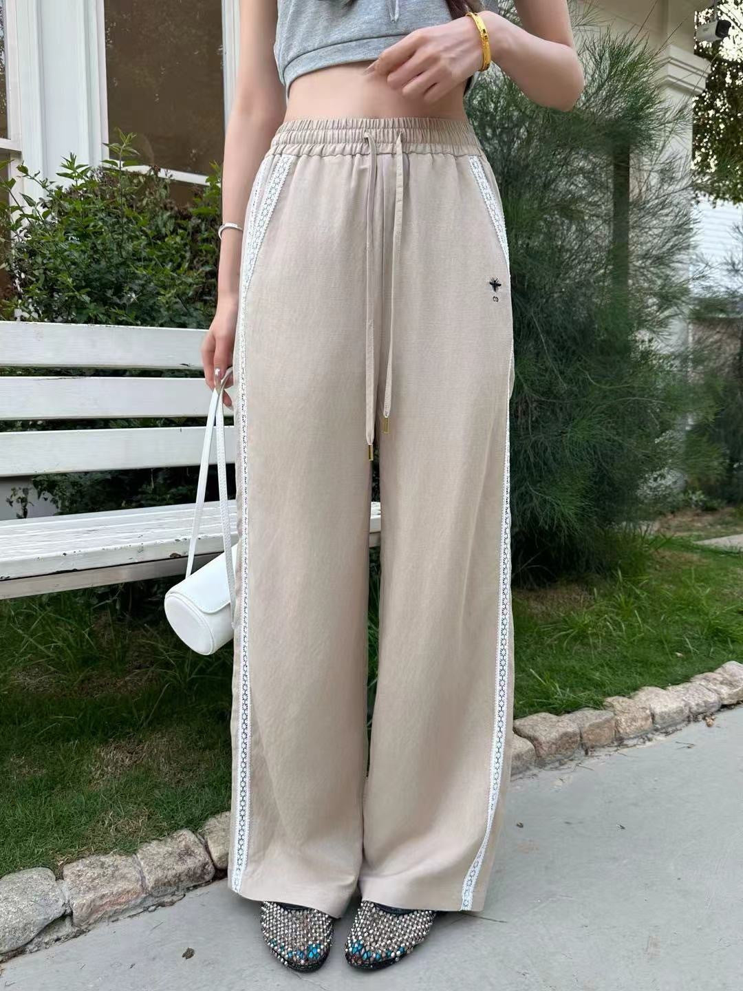 Lace-trimmed straight-leg trousers