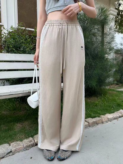 Lace-trimmed straight-leg trousers
