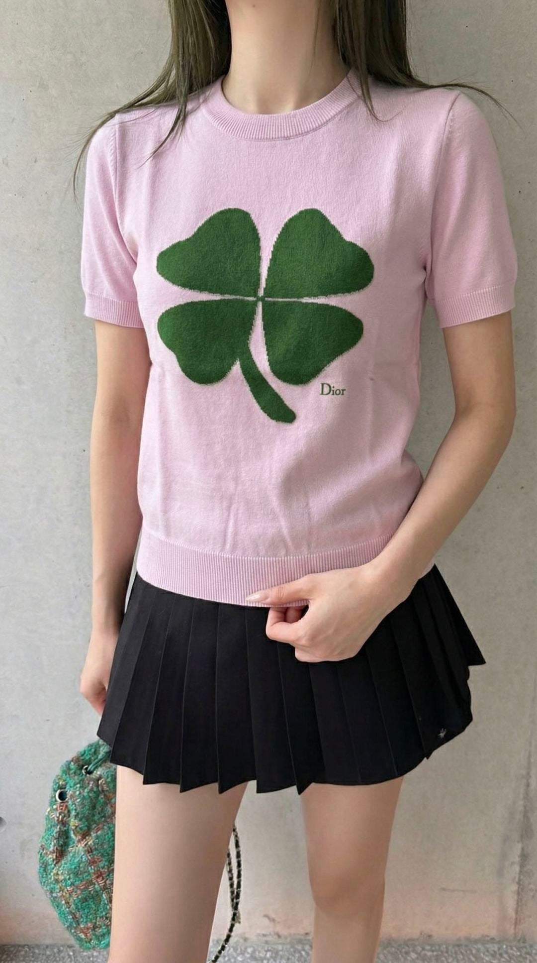 Four-leaf clover knit T-shirt