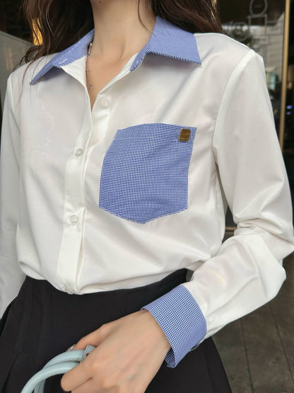 Color-blocked decorative shirt