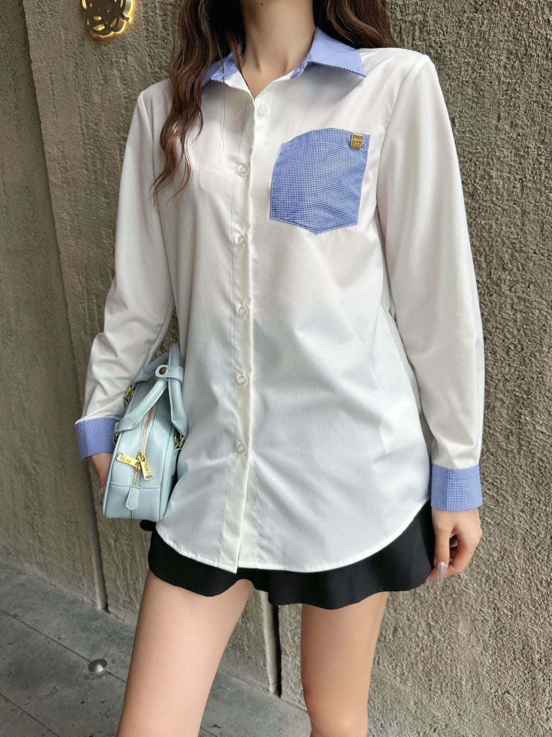 Color-blocked decorative shirt
