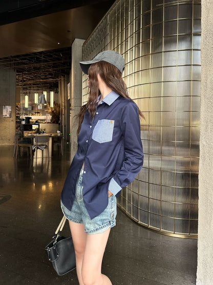 Color-blocked decorative shirt