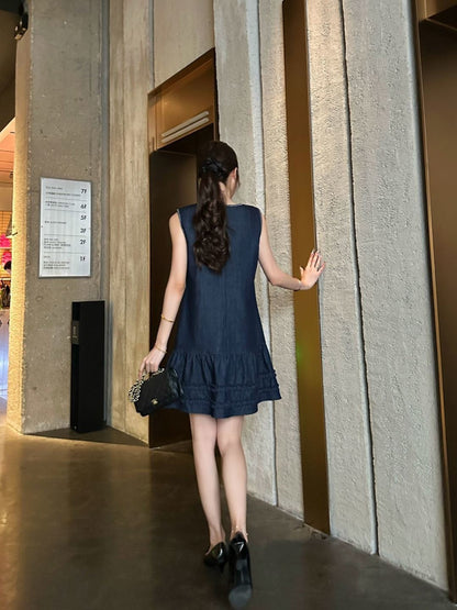 Embroidered sleeveless vest dress