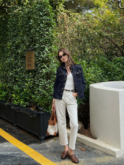 Slim-fit collared denim shirt