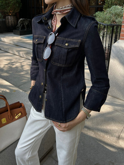 Slim-fit collared denim shirt