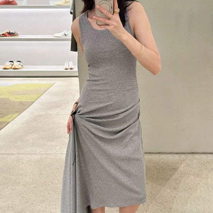 26ss Pleated Dress with Belt Decoration