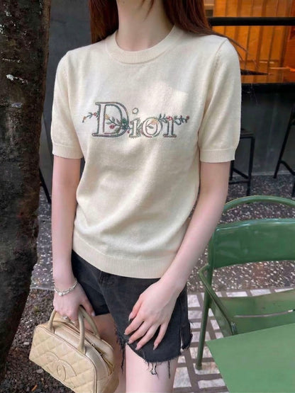 26ss Floral Embroidered Knit T-Shirt