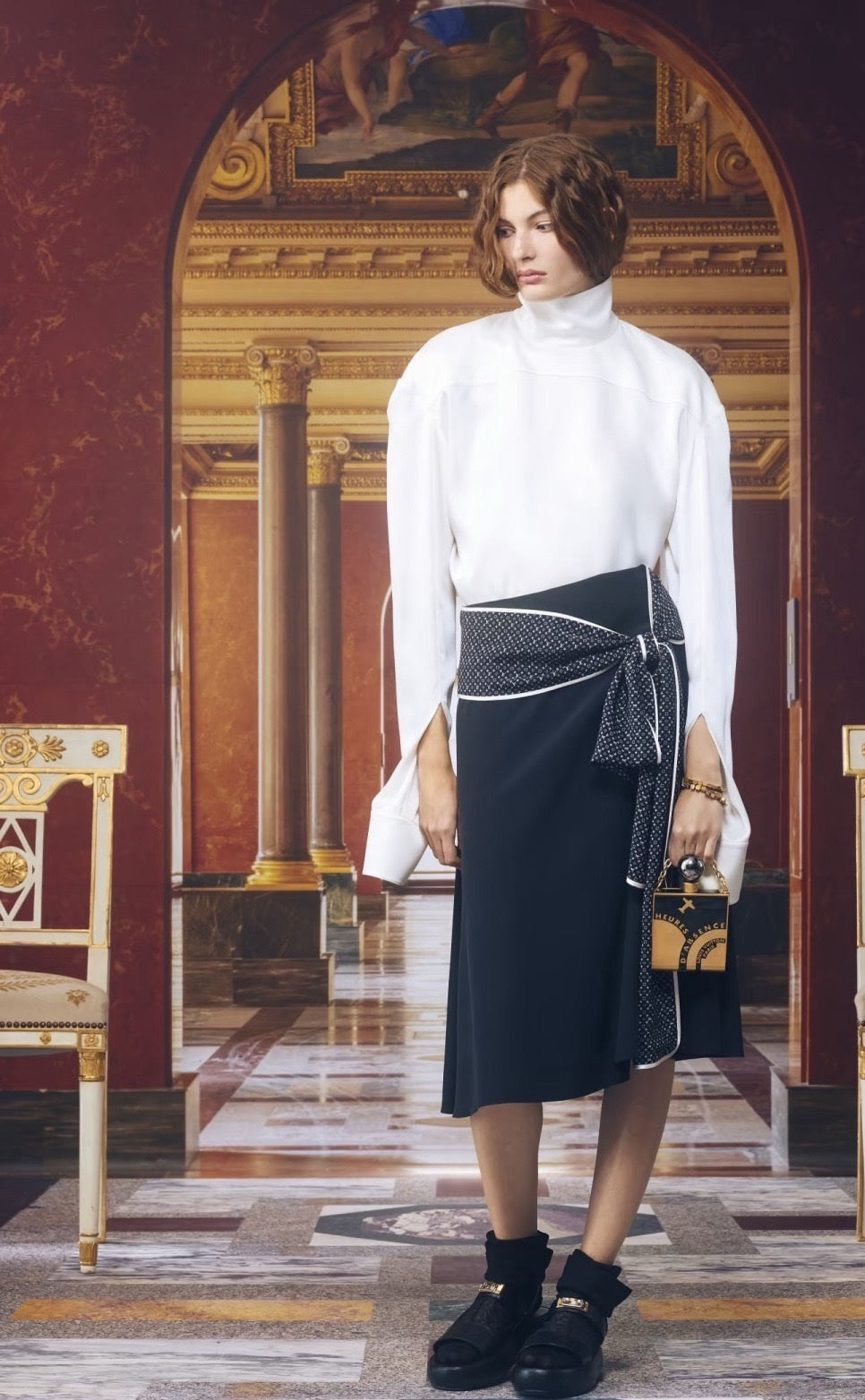 26ss Tie-up bow midi skirt