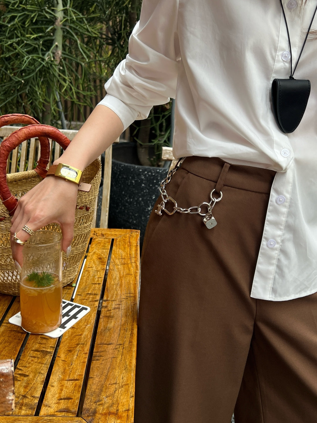 26ss Chain-embellished cropped straight-leg pants