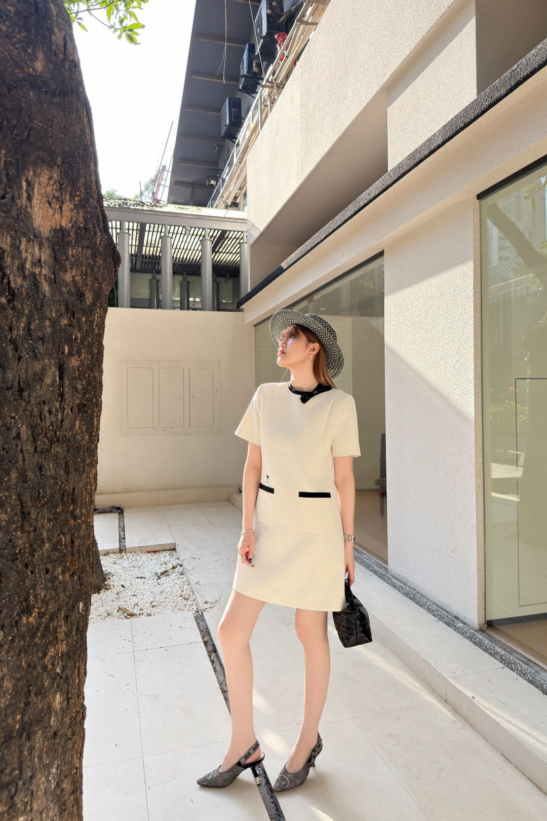 26ss Color-blocked Short-Sleeve Dress
