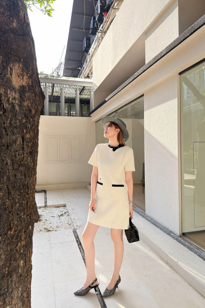 26ss Color-blocked Short-Sleeve Dress