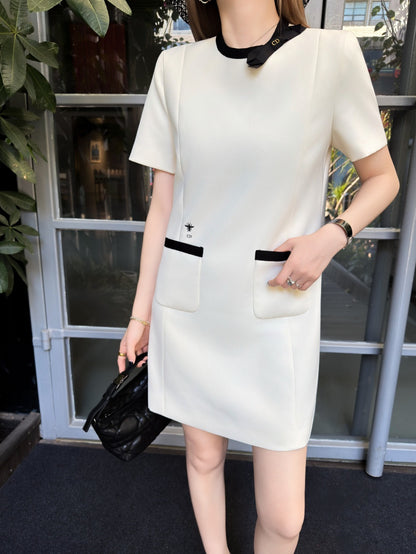 26ss Color-blocked Short-Sleeve Dress