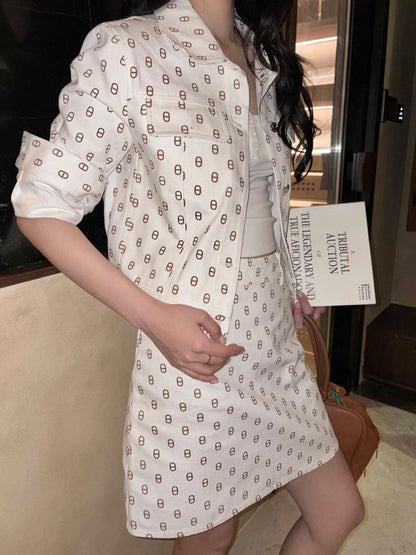 26ss Pig Nose Print Denim Midi Skirt