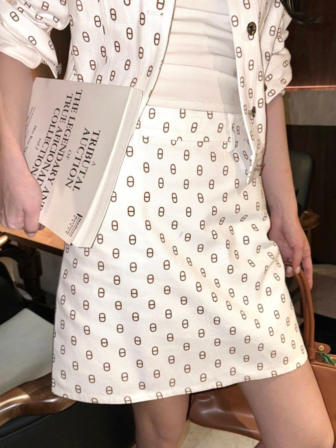 26ss Pig Nose Print Denim Midi Skirt
