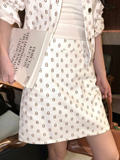 26ss Pig Nose Print Denim Midi Skirt