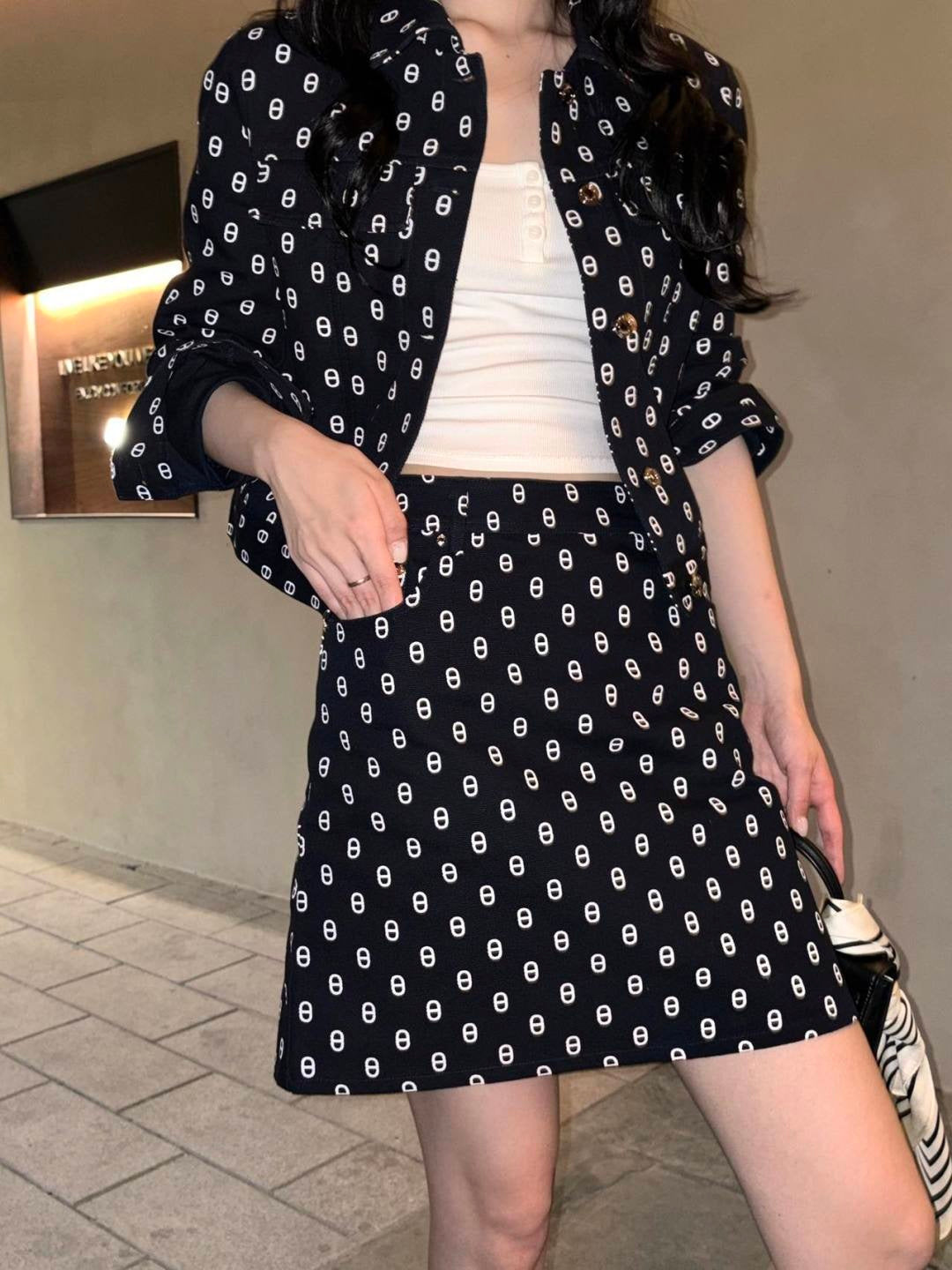 26ss Pig Nose Print Denim Midi Skirt