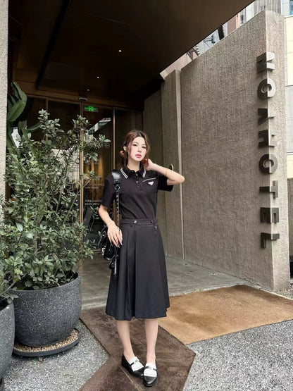 26ss Youthful polo shirt + pleated skirt