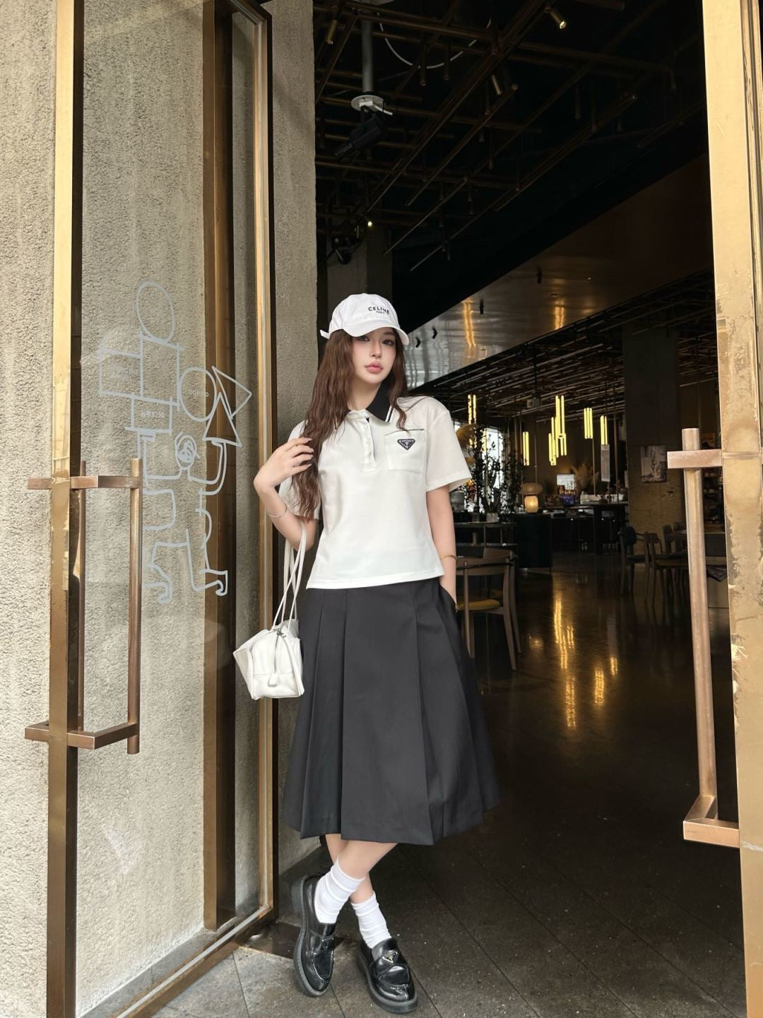 26ss Youthful polo shirt + pleated skirt