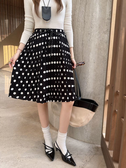 26ss Polka dot pleated midi skirt