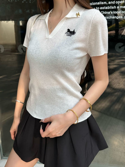 26ss Embroidered Collared Knit Sweater