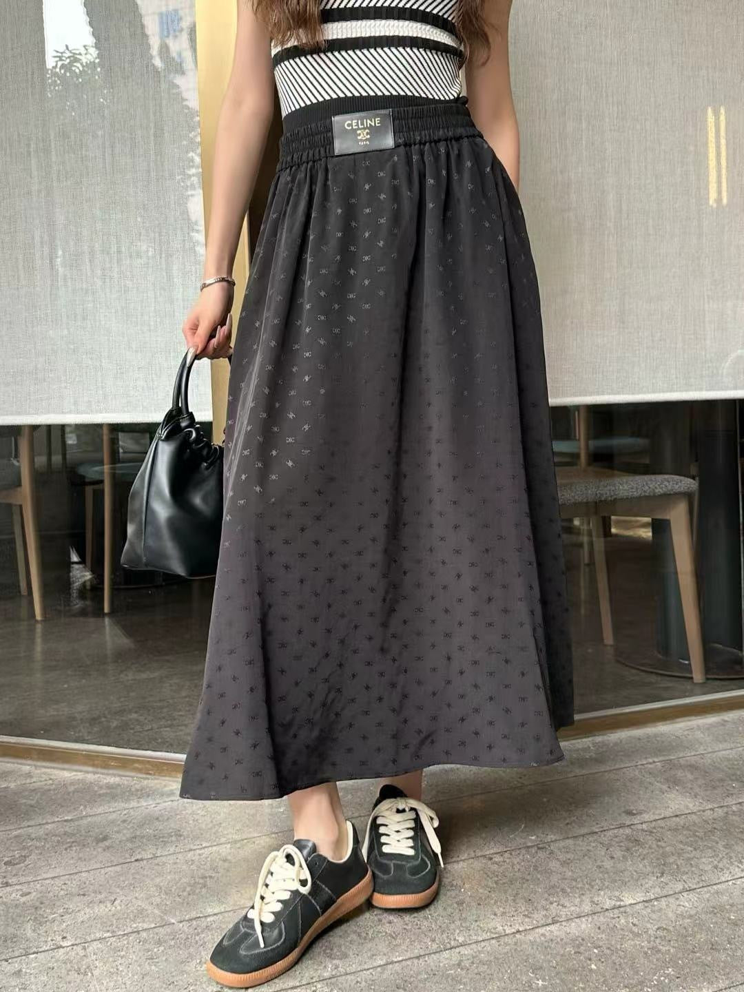 26ss Jacquard elastic waist midi skirt