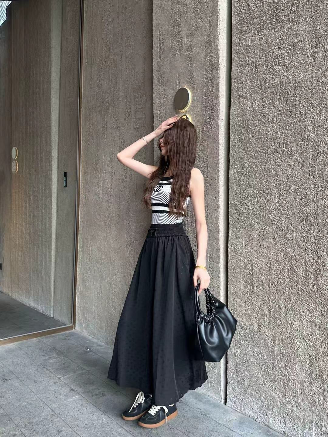 26ss Jacquard elastic waist midi skirt