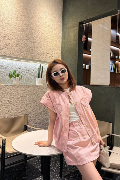 26ss Heart-shaped Denim Midi Skirt