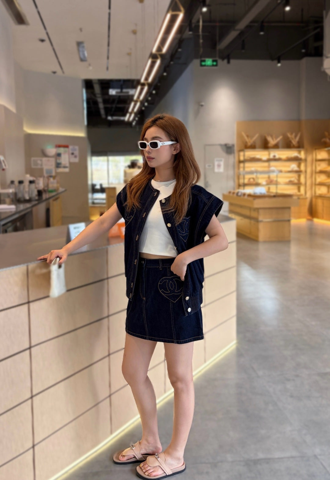 26ss Heart-shaped Denim Midi Skirt