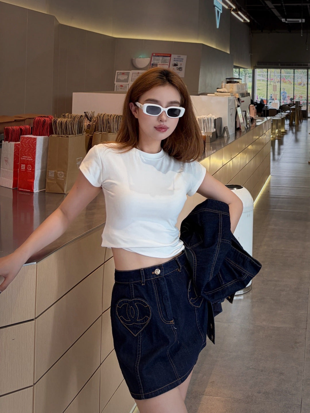 26ss Heart-shaped Denim Midi Skirt