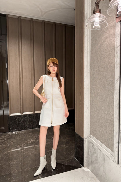 26ss Color-blocked minimalist sleeveless dress