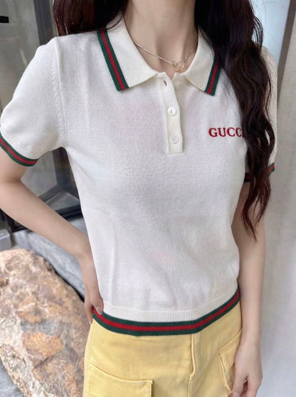 26ss Striped Collared Knit T-Shirt