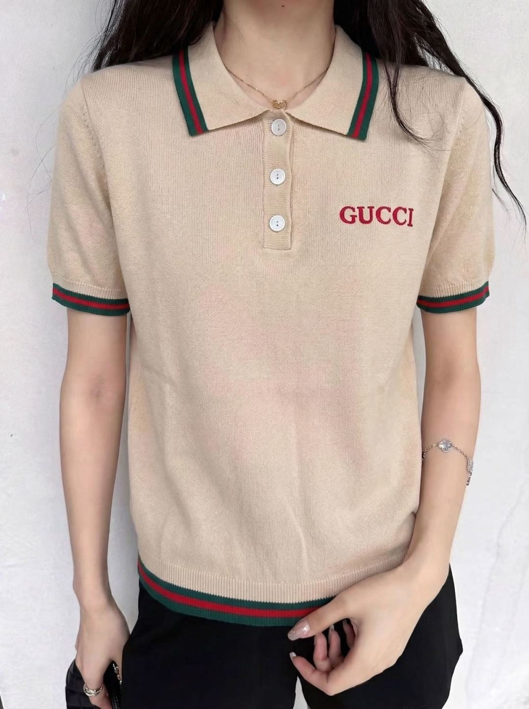 26ss Striped Collared Knit T-Shirt