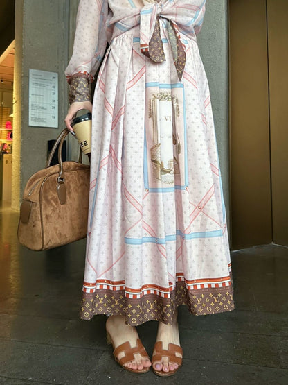 26ss Printed Sheer Shirt/Pleated Skirt