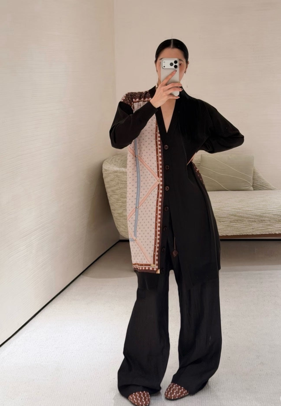 26ss Printed Patchwork Long Knit Cardigan