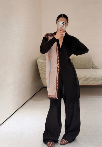 26ss Printed Patchwork Long Knit Cardigan