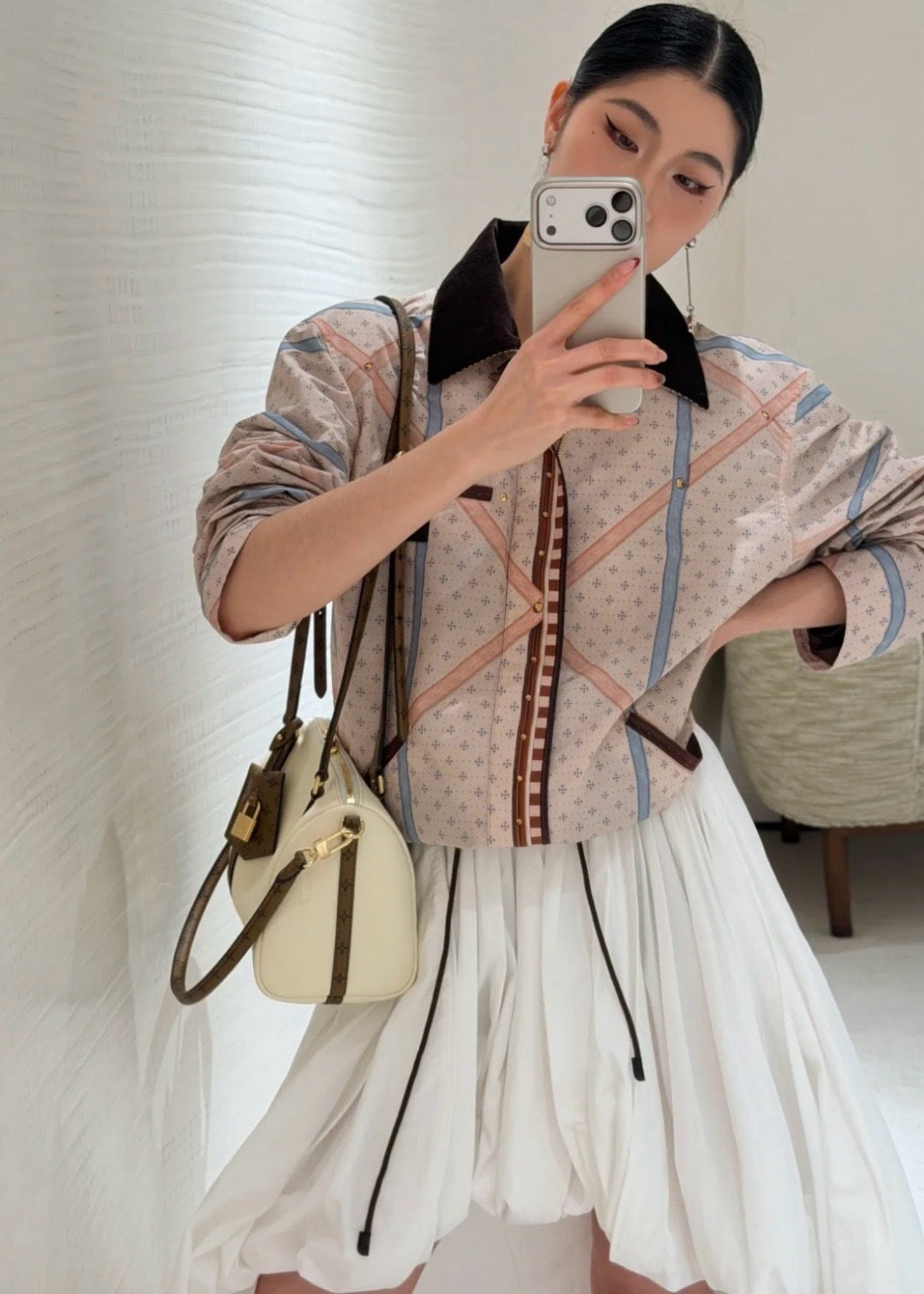 26ss Color-blocked collared printed jacket