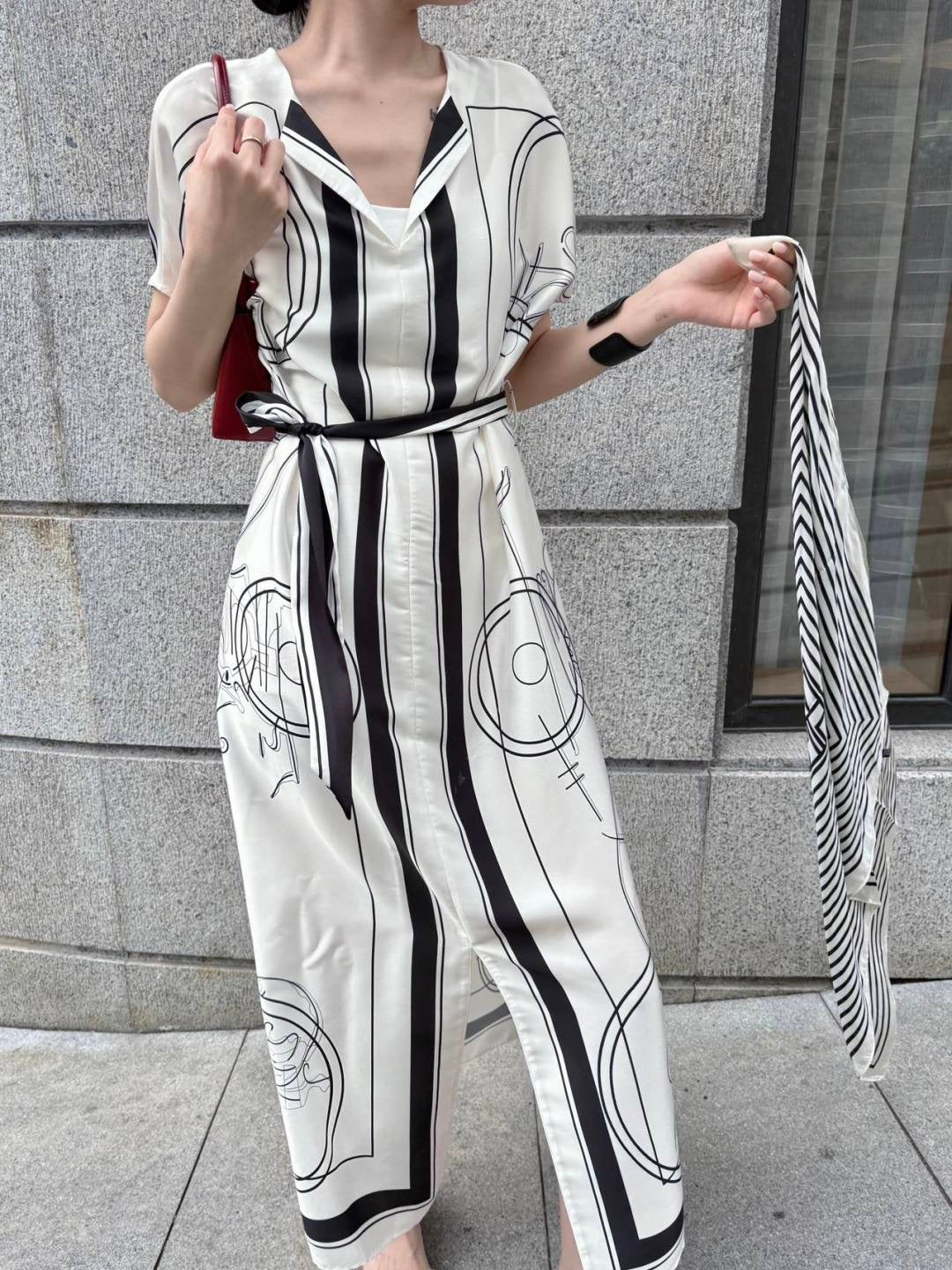 26ss Printed Belt Long Dress