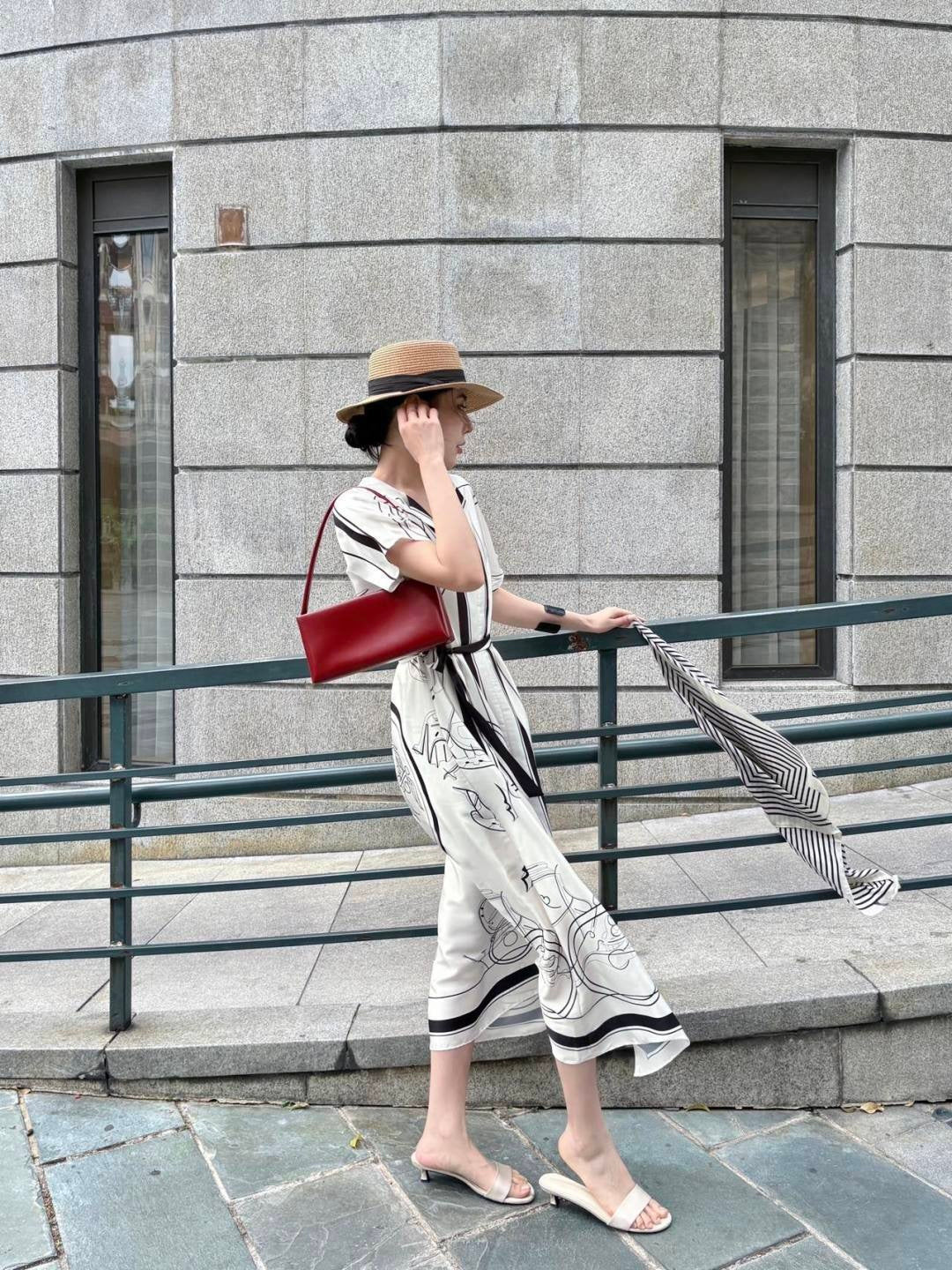 26ss Printed Belt Long Dress