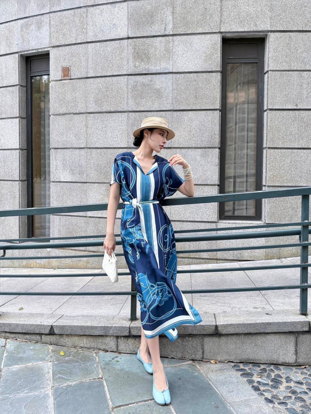 26ss Printed Belt Long Dress