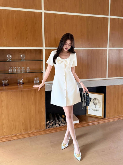 26ss Bow-decorated short-sleeved dress